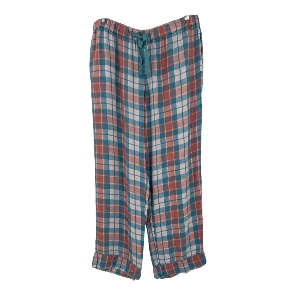 J Crew Plaid Lounge/Pajama Pants 100% Viscose in Blue and peach SZ L